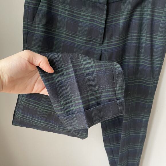 J Crew Cafe Capri Wool Blend Pants Womens Size 0 Plaid Green And Navy - Picture 8 of 10